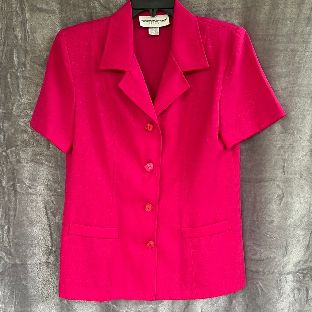 Pink Short Sleeve Blazer Notched Lapel Tailored Suit Jacket Women’s
